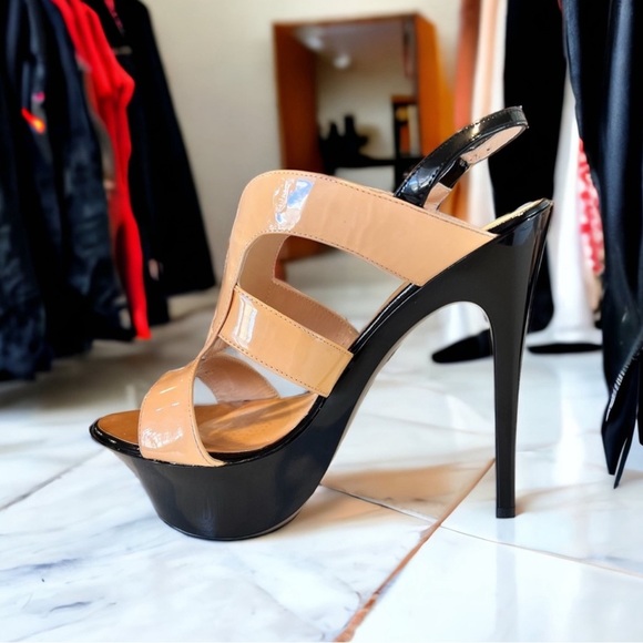Vintage Giuseppe Zanotti Platform Patent Leather Black and Nude Stiletto Heels - Picture 4 of 16